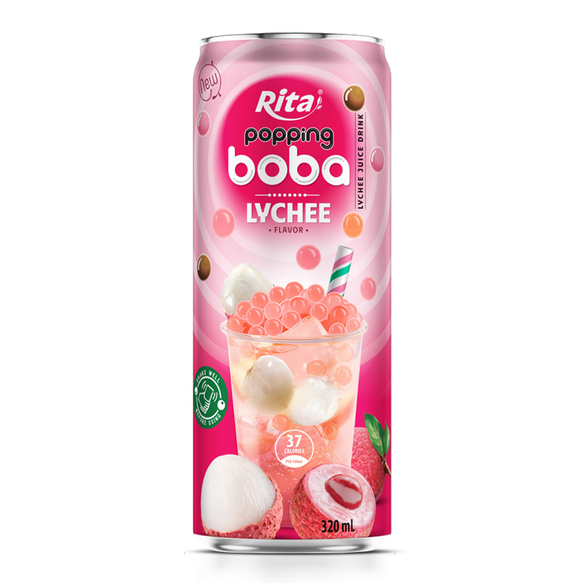 Private Label 320ml Slim Can Popping Boba Tea Strawberry Flavor